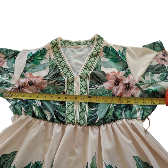 Plus Size Women's Tropical Print Tie Batwing Sleeve Dress Size 2XL - Picture 10 of 13